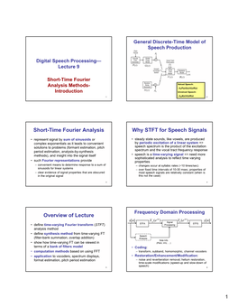 Short-Time Fourier Analysis Why STFT for Speech Signals Overview