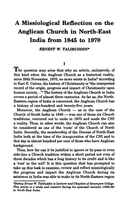 EW Talibuddin, "A Missiological Reflection on the Anglican Church in North-East India from 1845 to 1970,"