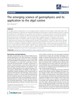 The Emerging Science of Gastrophysics and Its Application to the Algal Cuisine Ole G Mouritsen1,2