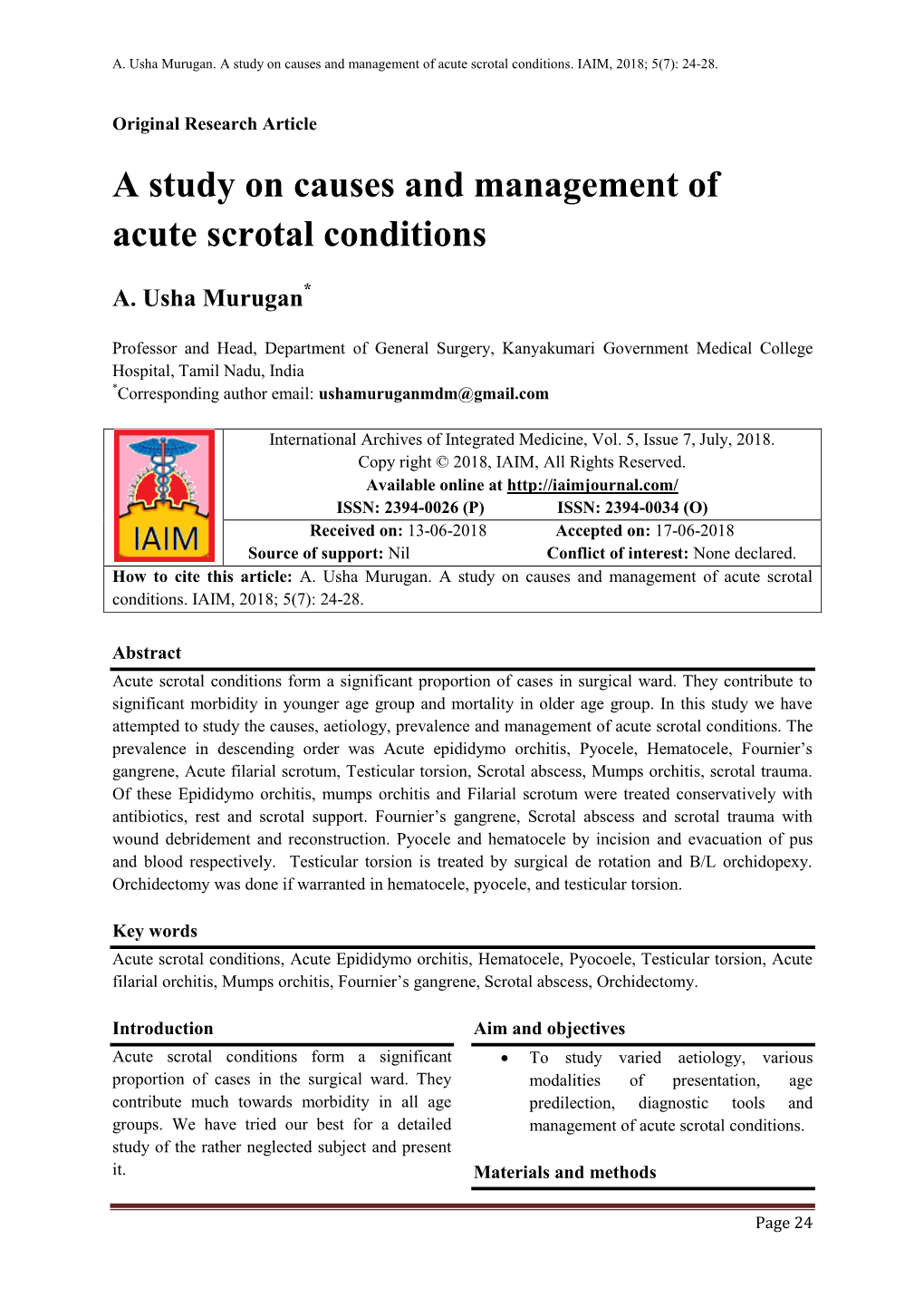 A Study on Causes and Management of Acute Scrotal Conditions