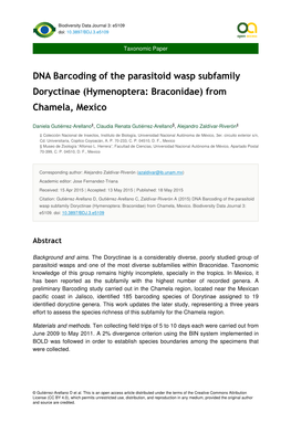 DNA Barcoding of the Parasitoid Wasp Subfamily Doryctinae (Hymenoptera: Braconidae) from Chamela, Mexico