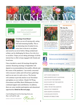Prickly News South Coast Cactus & Succulent Society Newsletter | May 2020