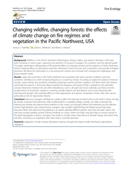 The Effects of Climate Change on Fire Regimes and Vegetation in the Pacific Northwest, USA Jessica E