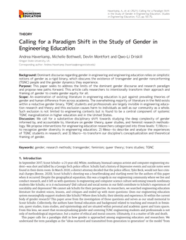Calling for a Paradigm Shift in the Study of Gender in Engineering Education
