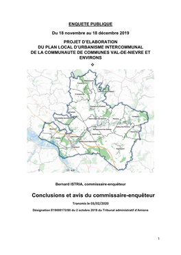 Conclusions Et Avis Du Commissaire-Enquêteur Transmis Le 03/02/2020