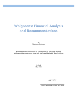 Walgreens: Financial Analysis and Recommendations