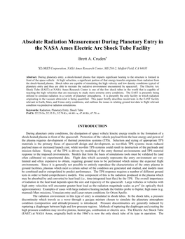 Absolute Radiation Measurement During Planetary Entry in the NASA Ames Electric Arc Shock Tube Facility