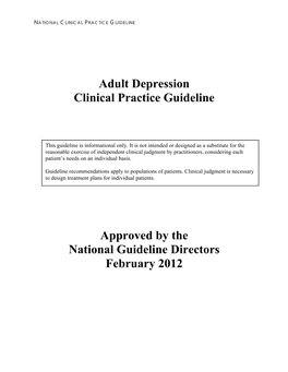 Adult Depression Clinical Practice Guidelines