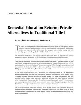 Remedial Education Reform: Private Alternatives to Traditional Title I