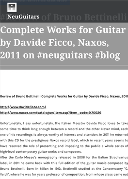Review of Bruno Bettinelli Complete Works for Guitar by Davide Ficco