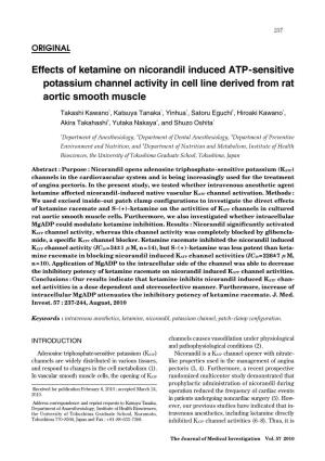Effects of Ketamine on Nicorandil Induced ATP-Sensitive Potassium Channel Activity in Cell Line Derived from Rat Aortic Smooth Muscle