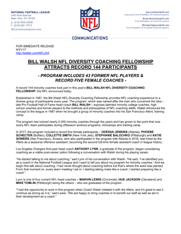 Bill Walsh Nfl Diversity Coaching Fellowship Attracts Record 144 Participants