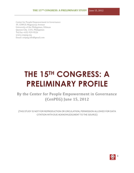 THE 15TH CONGRESS: a PRELIMINARY STUDY June 15, 2012