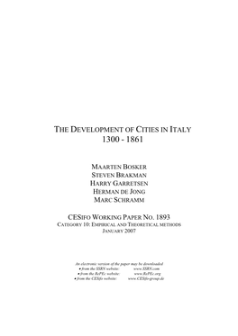 The Development of Cities in Italy 1300 - 1861