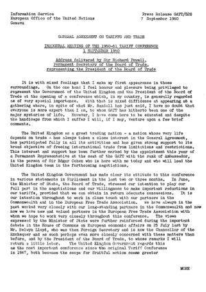 Information Service Press Release GATT/528 European Office of the United Nations 7 September 1960 Geneva