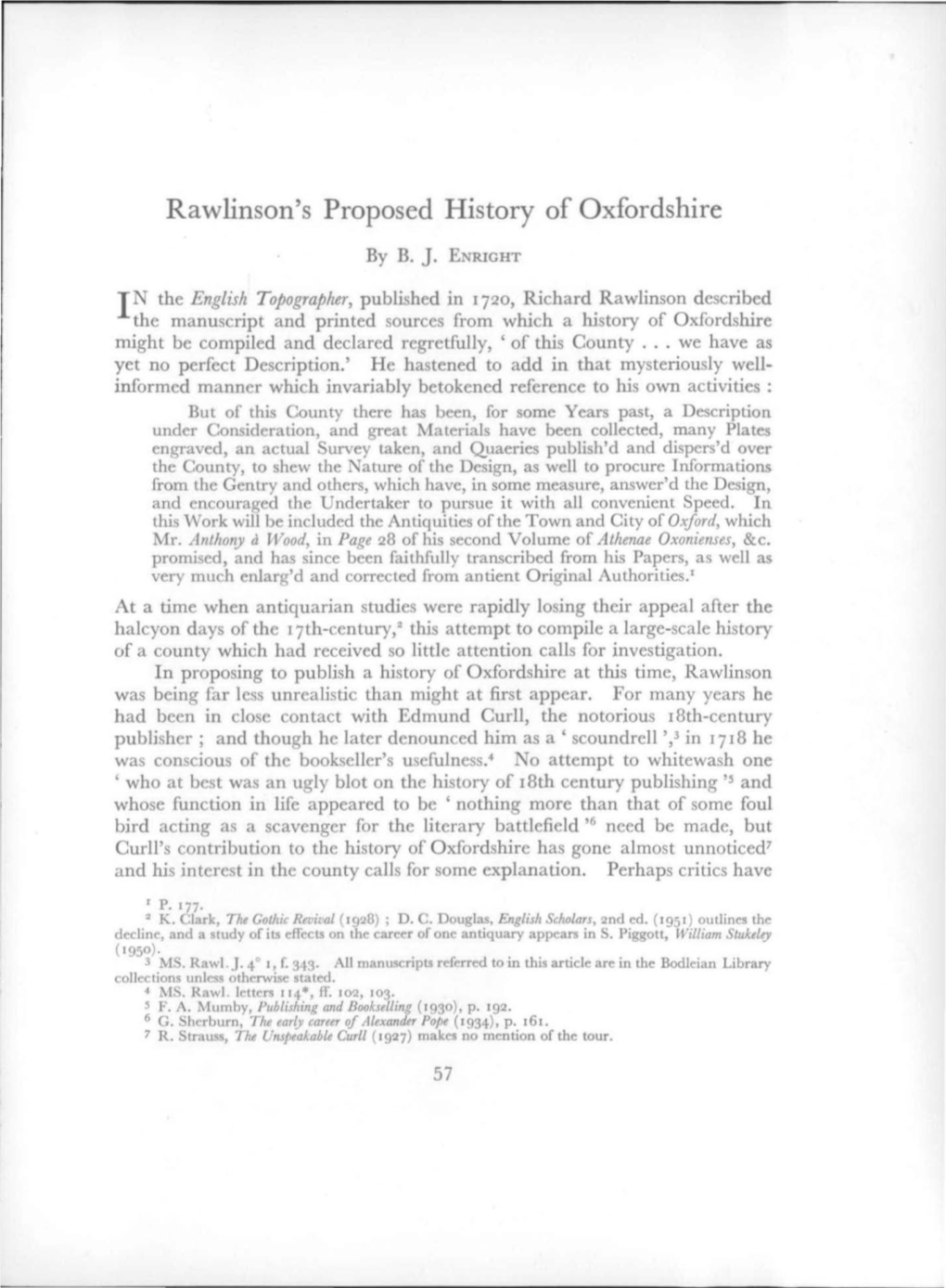 Rawlinson's Proposed History of Oxfordshire