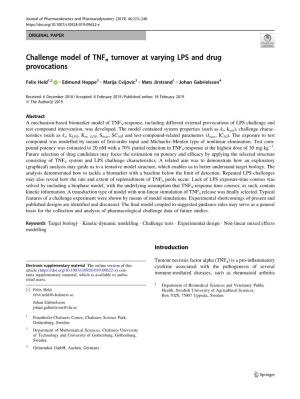 Challenge Model of Tnfα Turnover at Varying LPS and Drug Provocations