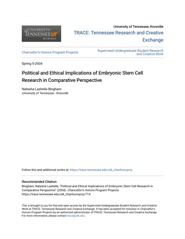 Political and Ethical Implications of Embryonic Stem Cell Research in Comparative Perspective