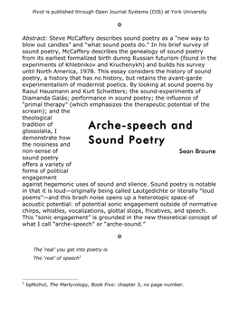 Arche-Speech and Sound Poetry Pivot 3.1