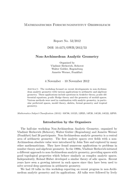 Mathematisches Forschungsinstitut Oberwolfach Non-Archimedean