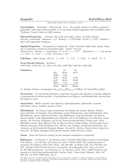 Syngenite K2ca(SO4)2 • H2O C 2001-2005 Mineral Data Publishing, Version 1