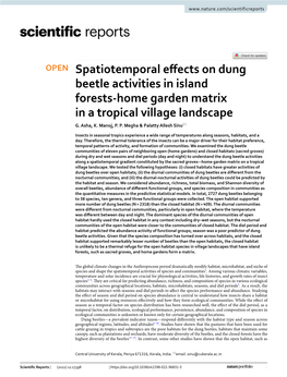 Spatiotemporal Effects on Dung Beetle Activities in Island Forests-Home Garden Matrix in a Tropical Village Landscape