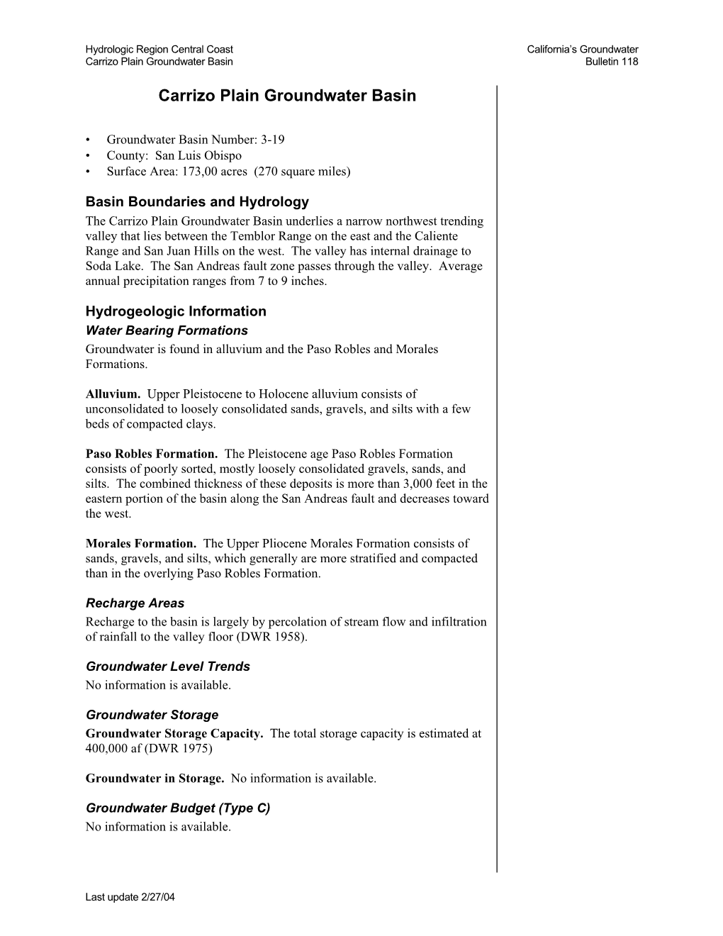 B118 Basin Boundary Description 2003