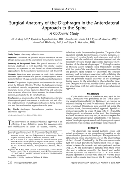 Surgical Anatomy of the Diaphragm in the Anterolateral Approach to the Spine a Cadaveric Study