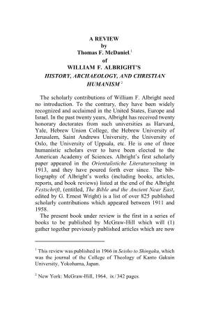 A REVIEW by Thomas F. Mcdaniel.1 of WILLIAM F. ALBRIGHT's