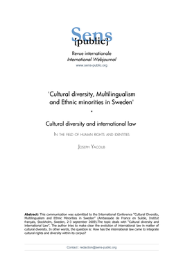 Cultural Diversity and International Law. in the Field of Human Rights and Identities JOSEPH YACOUB