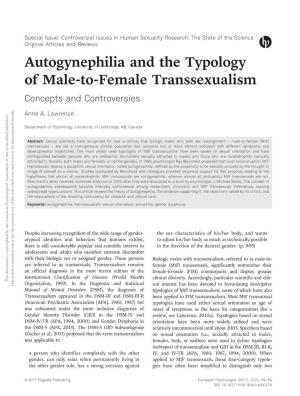 Autogynephilia and the Typology of Male-To-Female Transsexualism