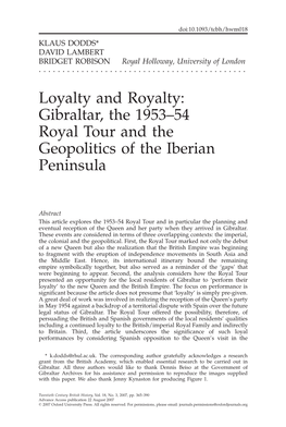 Gibraltar, the 1953–54 Royal Tour and the Geopolitics of the Iberian Peninsula