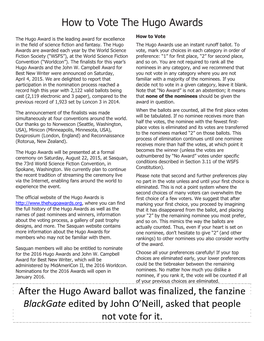 How to Vote the Hugo Awards After the Hugo Award Ballot Was Finalized