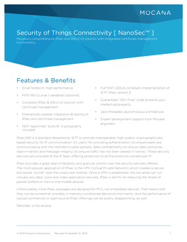 Nanosec™ ] Mocana’S Comprehensive Ipsec and Ikev1/V2 Solution with Integrated Certificate Management Functionality