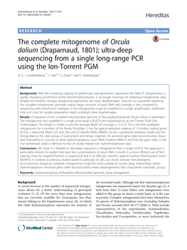The Complete Mitogenome of Orcula Dolium (Draparnaud, 1801); Ultra-Deep Sequencing from a Single Long-Range PCR Using the Ion-Torrent PGM D