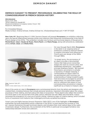 Demisch Danant to Present Provenance, Celebrating the Role of Connoisseurship in French Design History