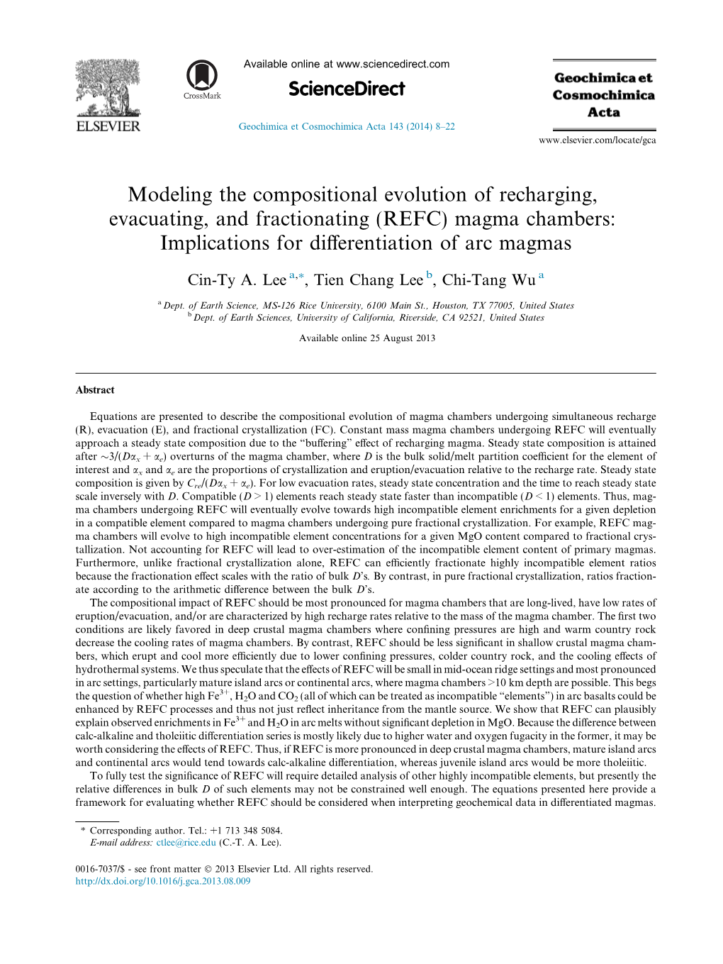 (REFC) Magma Chambers: Implications for Differ