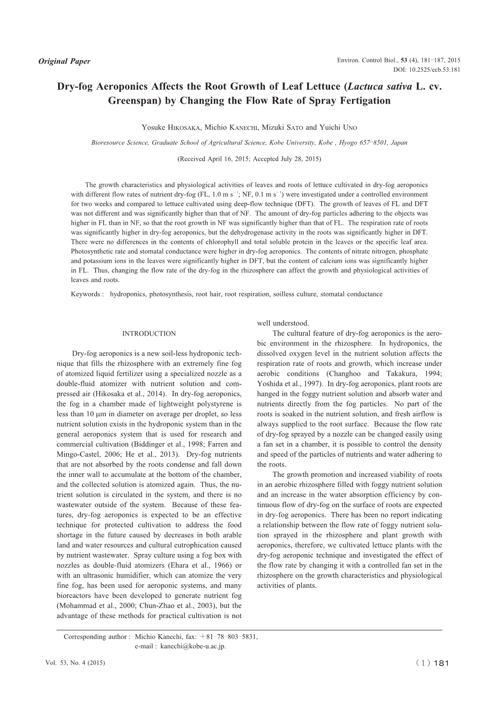 Dry-Fog Aeroponics Affects the Root Growth of Leaf Lettuce (Lactuca Sativa L