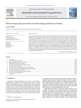 Wind Energy and Assessment of Wind Energy Potential in Turkey