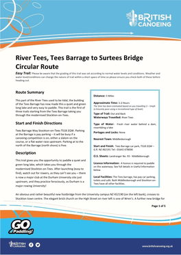 River Tees, Tees Barrage to Surtees Bridge Circular Route