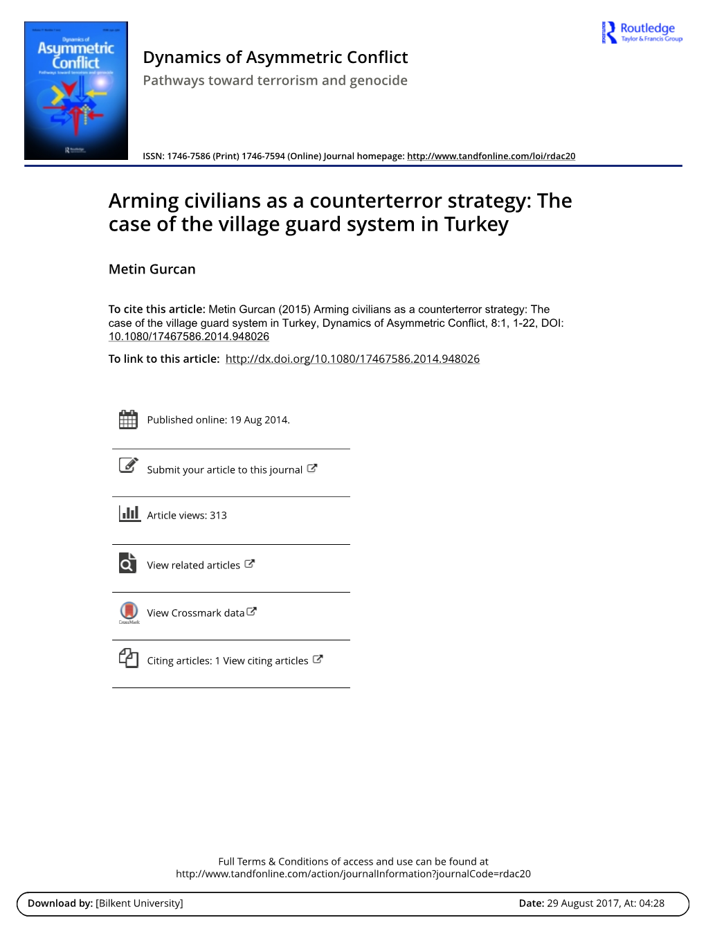 Arming Civilians As a Counterterror Strategy: the Case of the Village Guard System in Turkey