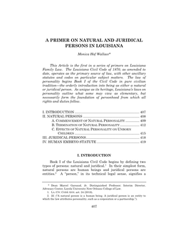 A Primer on Natural and Juridical Persons in Louisiana