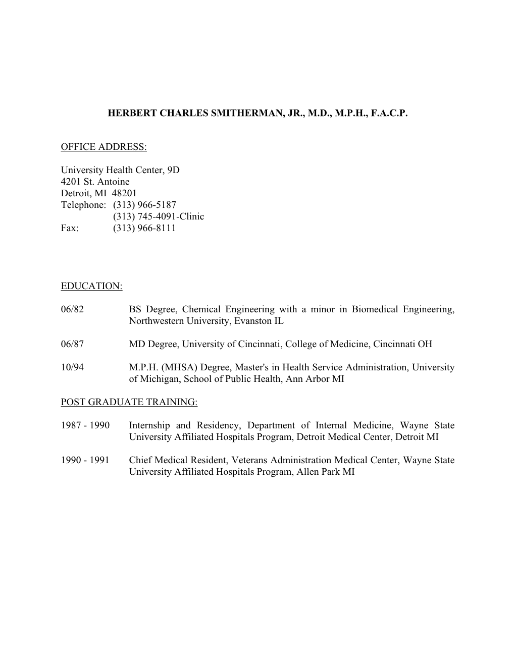 Herbert Charles Smitherman, Jr., MD, MPH, FACP Curriculum Vitae Page 2