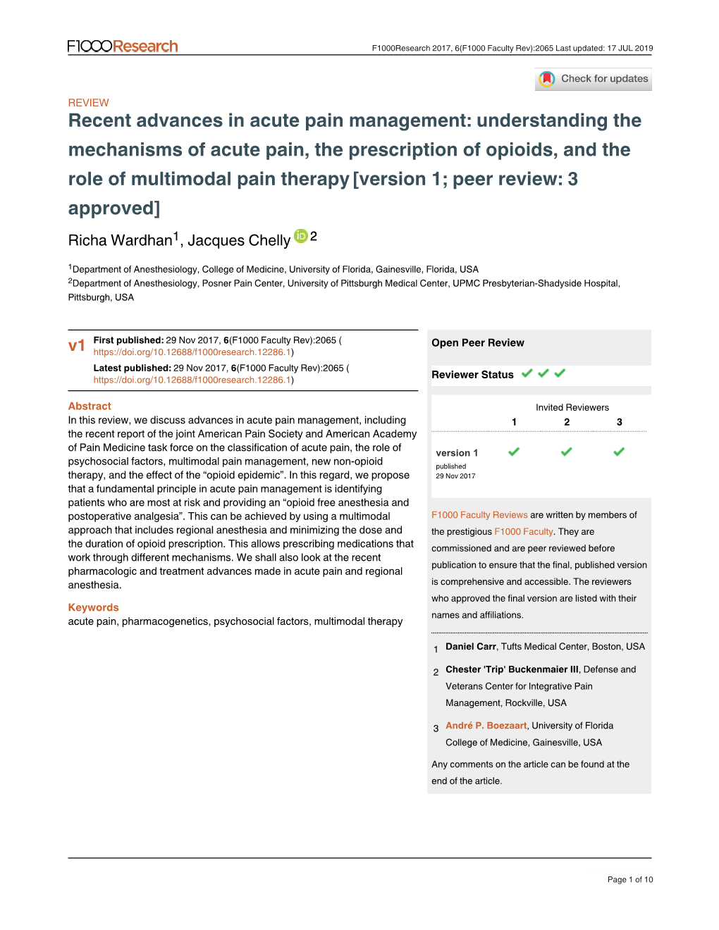 Recent Advances In Acute Pain Management: Understanding The Mechanisms ...