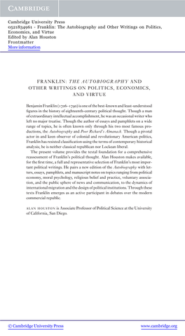 Franklin: the Autobiography and Other Writings on Politics, Economics, and Virtue Edited by Alan Houston Frontmatter More Information