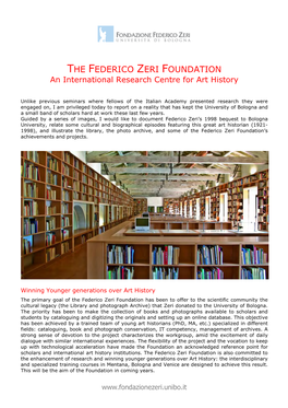 THE FEDERICO ZERI FOUNDATION an International Research Centre for Art History