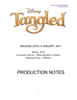 Tangled Film Production Notes