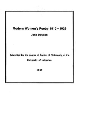 Modem Women's Poetry 1910—1929