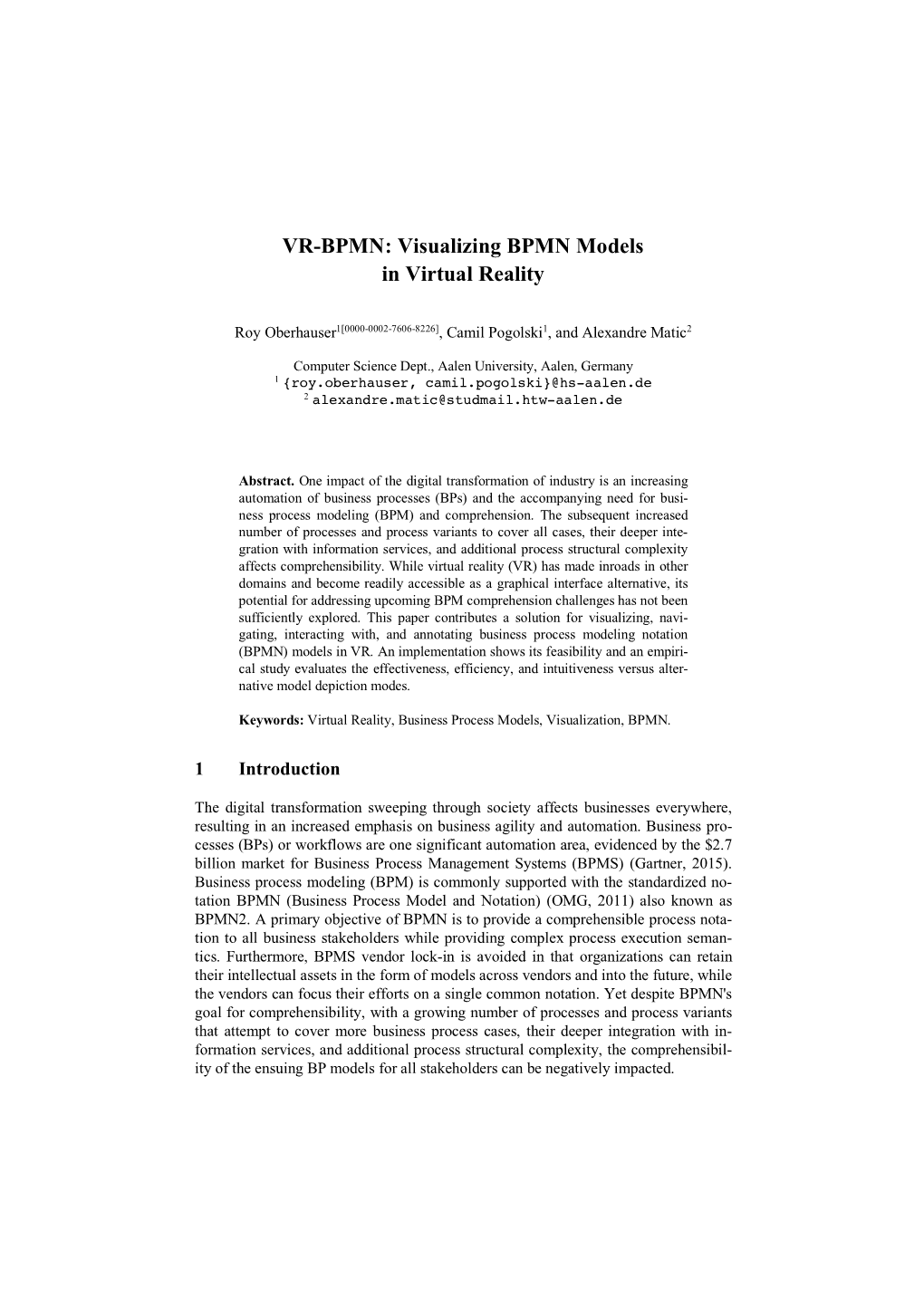 VR-BPMN: Visualizing BPMN Models in Virtual Reality