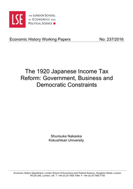 The 1920 Japanese Income Tax Reform: Government, Business and Democratic Constraints